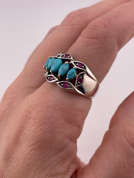 size 8.75 sterling silver stabilized turquoise lab ruby ring