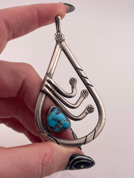 sterling silver 3-1/4" turquoise pendant