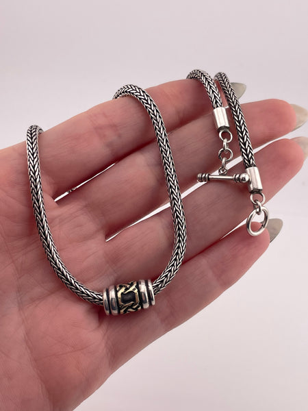 sterling silver 18" foxtail wheat barrel pendant toggle clasp necklace