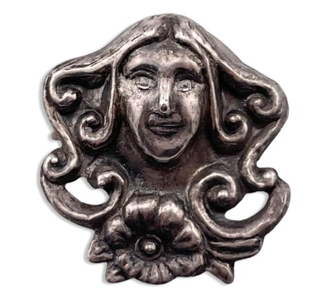 sterling silver pressed woman face profile pendant / brooch