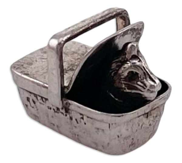 sterling silver rhodium plated cat or dog? in basket pendant