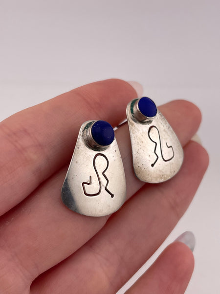 sterling silver lapis cut-out design post earrings