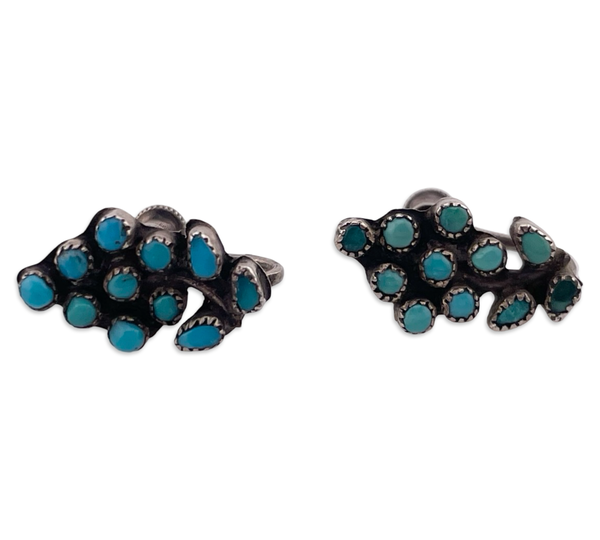 sterling silver turquoise flower screw-back earrings