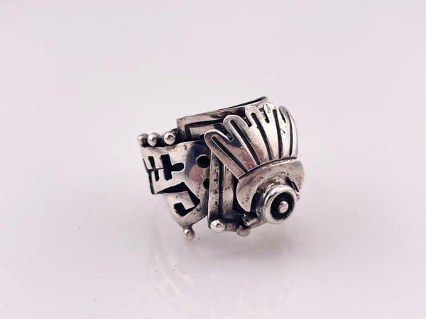size 8.5-11 adjustable sterling silver Mexican stoneless poison locket compartment ring
