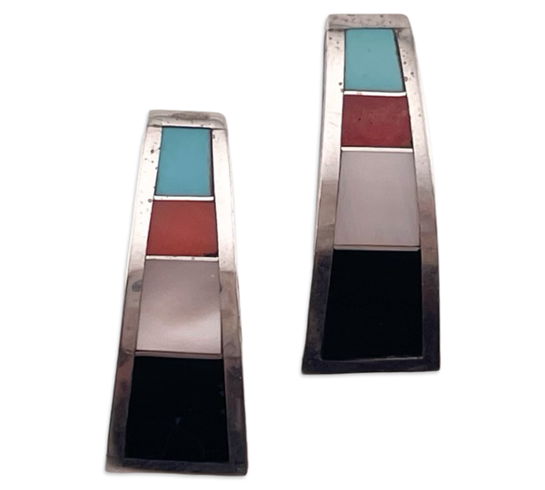 sterling silver multi-stone inlay post earrings