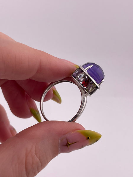 size 10 sterling silver faceted multi-stone ring