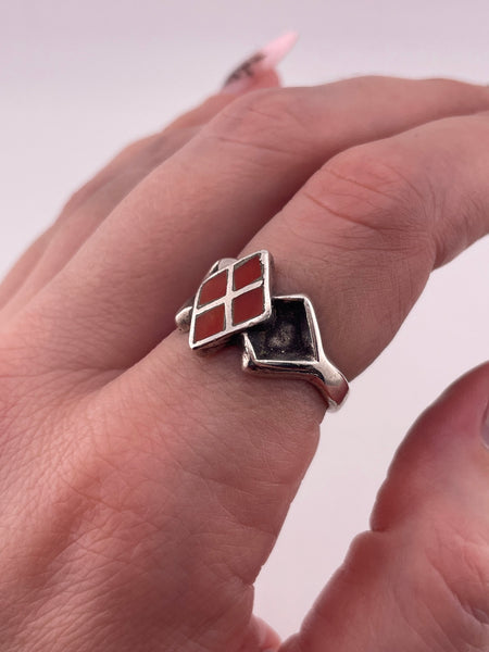 size 8 sterling silver coral inlay ring