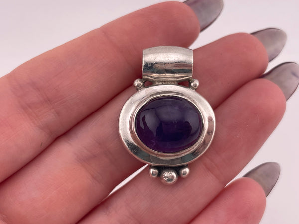sterling silver chunky heavy amethyst pendant
