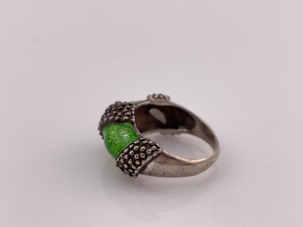 size 7.25 sterling silver green enamel ring
