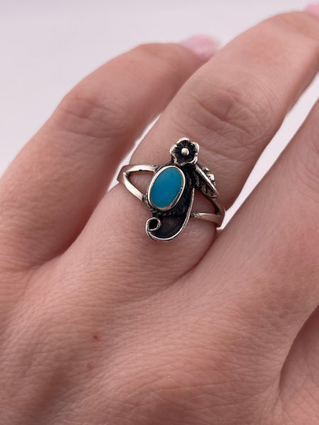 size 6 sterling silver synthetic turquoise flower leaf ring