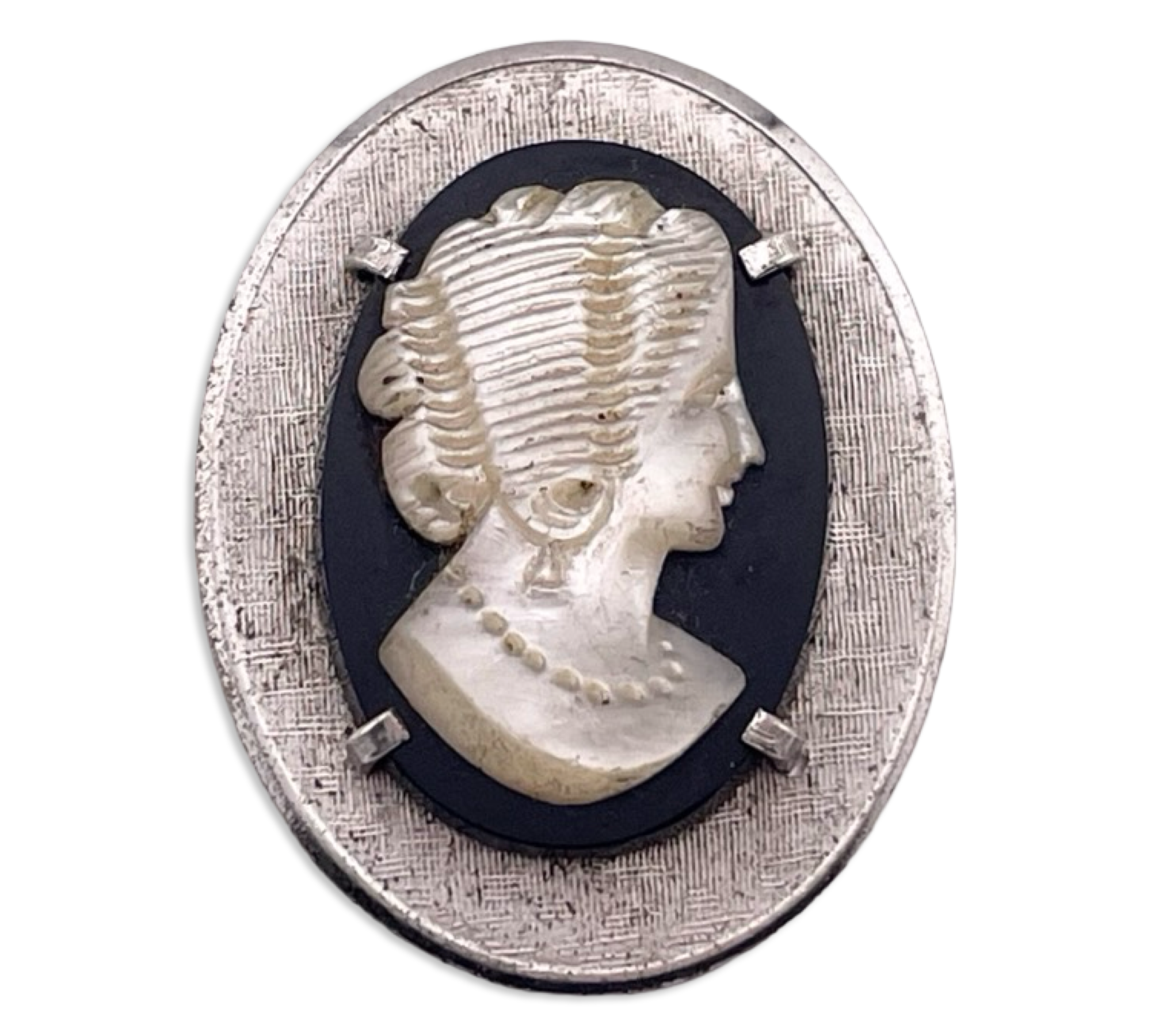 sterling silver rhodium plated synthetic mother of pearl cameo pendant