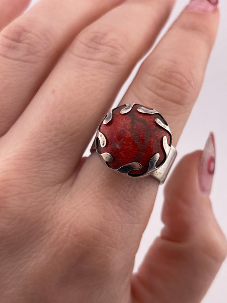 size 8.25 sterling silver sponge coral ring