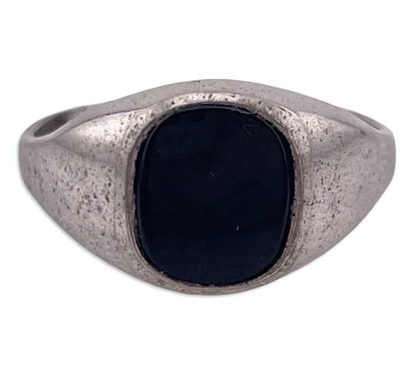 size 11 sterling silver rhodium plated Uncas onyx ring ***AS IS***
