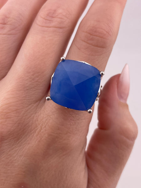 size 9 sterling silver blue gemstone spinel ring