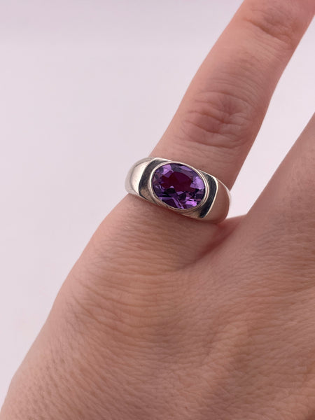 size 5.75 sterling silver faceted amethyst thick band ring