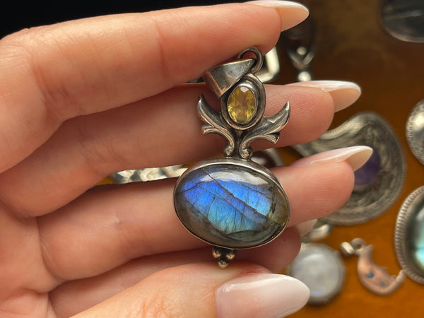 sterling silver faceted citrine labradorite pendant ***AS IS***