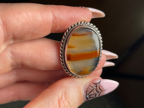 sterling silver oval agate brooch pin