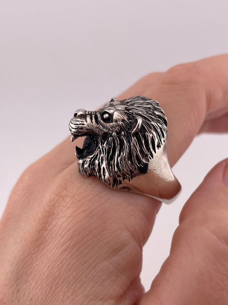 size 14 sterling silver chunky lion ring