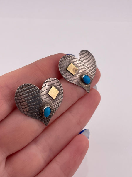 sterling silver & gold plated heart turquoise post earrings