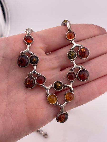 sterling silver 18 3/4" amber necklace