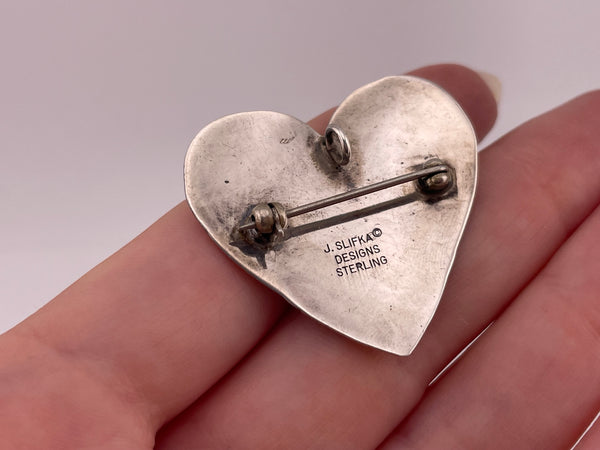 sterling silver Joan Slifka Designs stamped heart pendant brooch