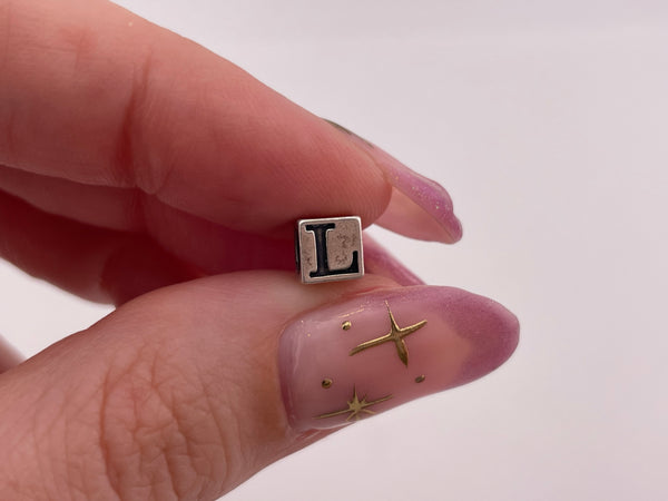 sterling silver small 5mm 'L' letter initial square bead charm pendant