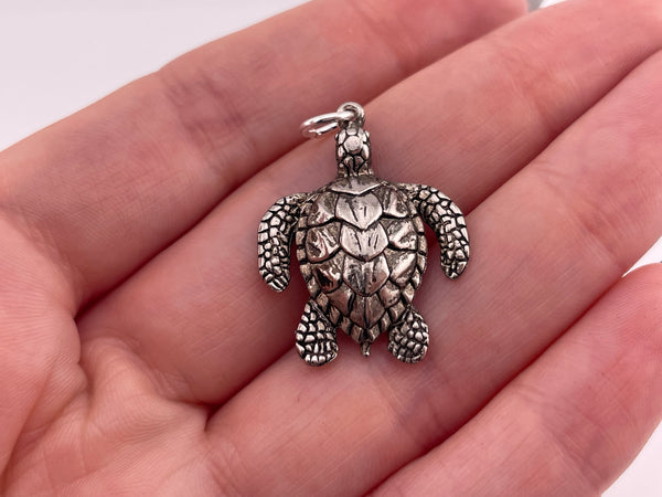sterling silver pressed sea turtle pendant
