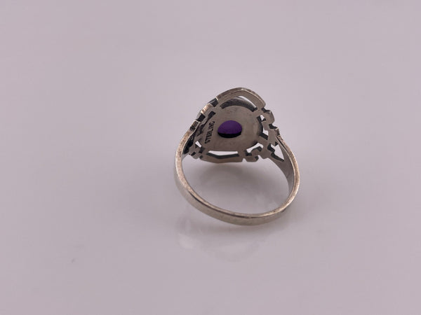size 7 sterling silver arrow cut-out design amethyst ring