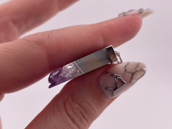 sterling silver raw amethyst slice pendant