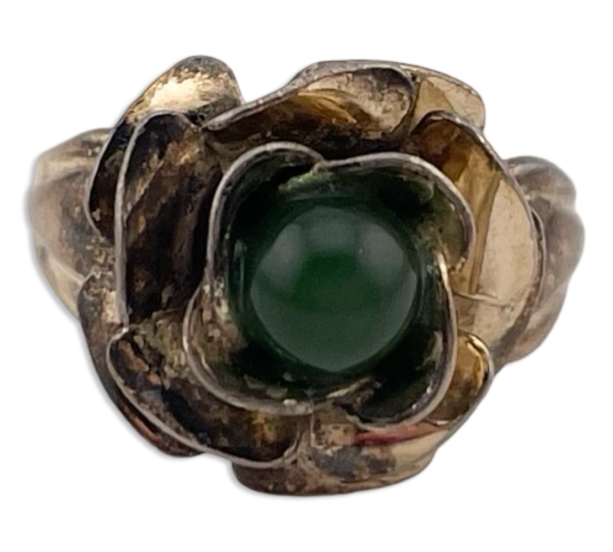 size 3 sterling silver gold wash nephrite rose ring ***AS IS***