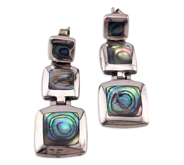 sterling silver abalone three tier post hinge earrings