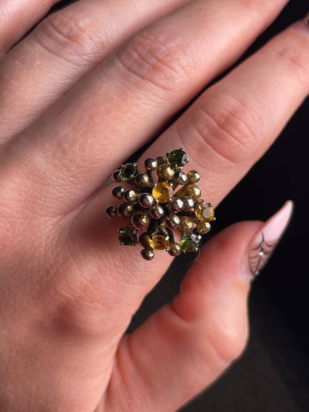 size 6.75 sterling silver abstract high profile faceted citrine & peridot ring