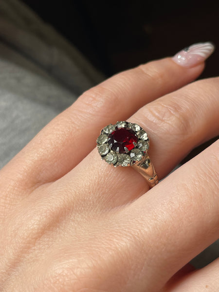size 7.5 sterling silver gold plated faceted plastic heart ring