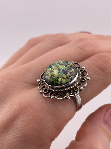 size 9 sterling silver dichroic glass ring