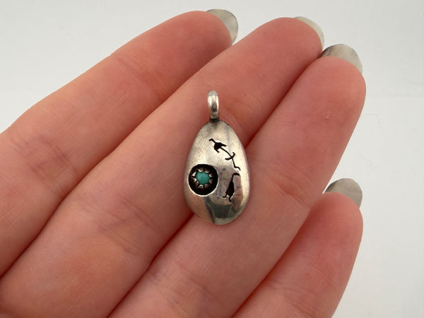 sterling silver turquoise Yei shadowbox pendant