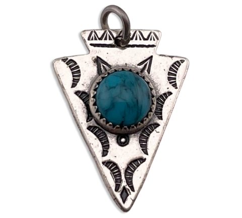 sterling silver synthetic turquoise arrowhead stamped pendant