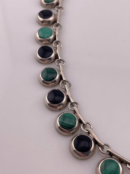 sterling silver Mexican malachite & onyx collar necklace