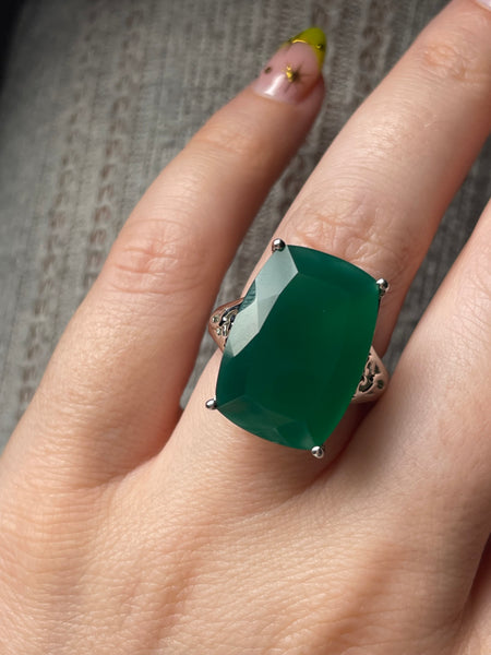 size 7 sterling silver faceted green onyx ring