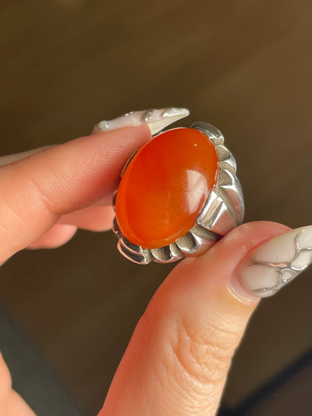 size 9 sterling silver large chunky carnelian ring