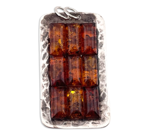 sterling silver rectangle amber pendant