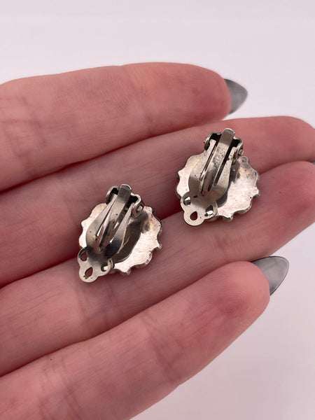 sterling silver turquoise cluster clip-on earrings