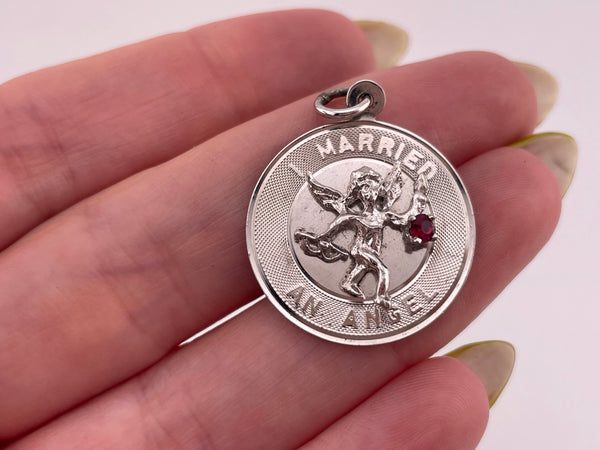 sterling silver "I Married An Angel" rhodium plated plastic gem pendant
