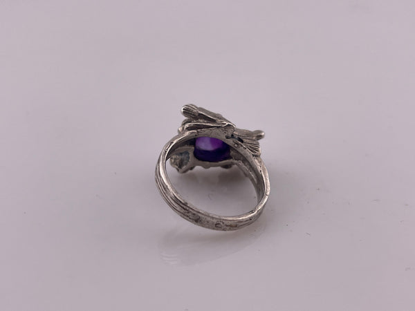 size 5.5 sterling silver amethyst textured band abstract ring