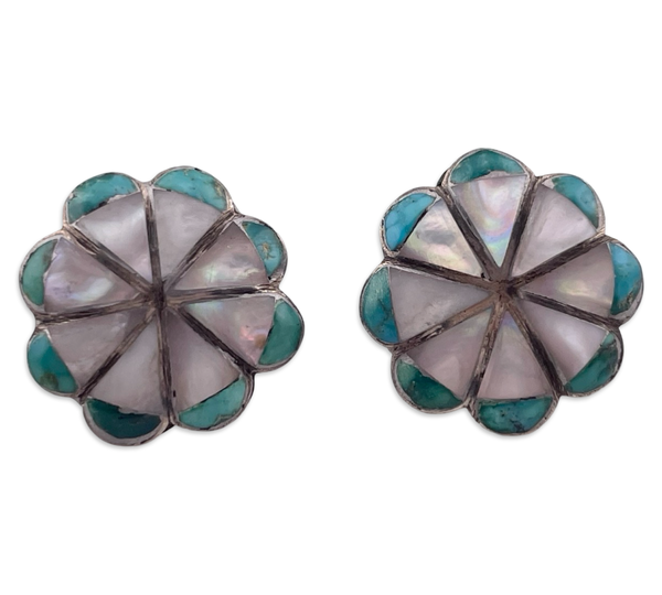 sterling silver mother of pearl turquoise screw-back earrings