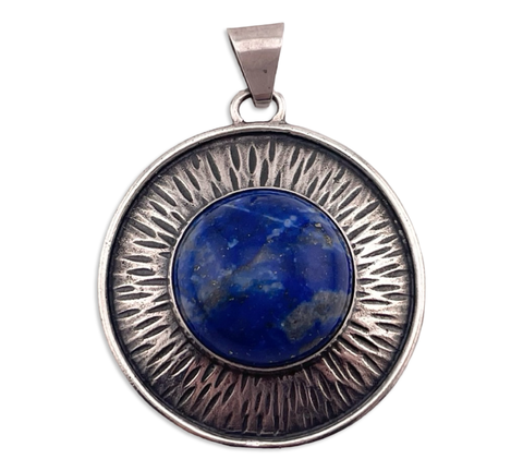 835 silver large round lapis pendant