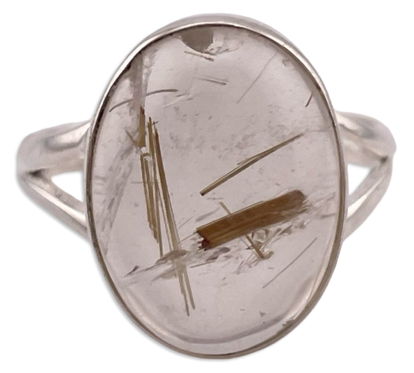 size 8.5 sterling silver oval golden rod rutilated quartz ring