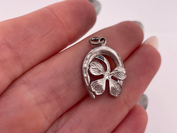 sterling silver four leaf clover wishbone pendant