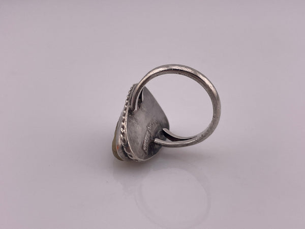 size 7 sterling silver Mexican carved jade face mask ring
