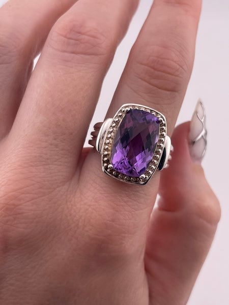 size 8.25 sterling silver faceted amethyst dot design ring