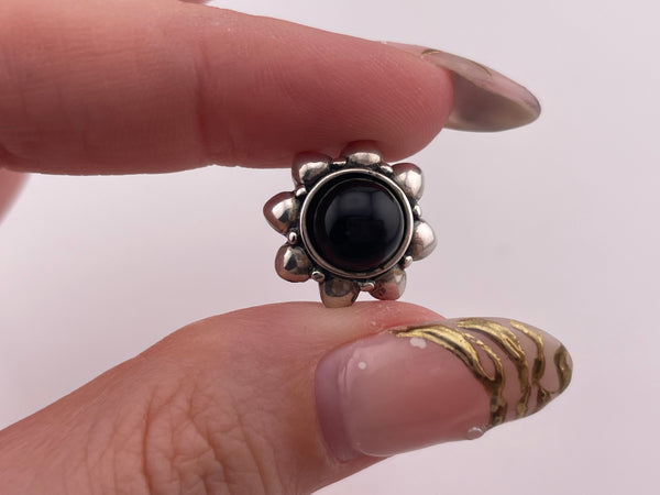 sterling silver small black agate sun pendant